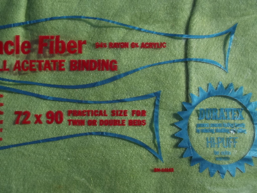 60s vintage rayon / acrylic blanket, mint in package retro green blanket