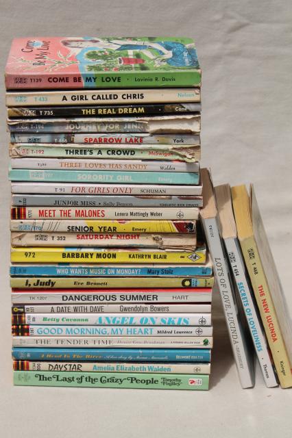 60s vintage teen girl romances, young adult novels, pulp cover art paperback books lot