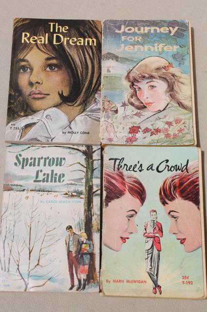 60s vintage teen girl romances, young adult novels, pulp cover art paperback books lot