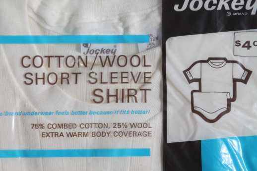 60s-70s vintage Jockey ribbed knit cotton / wool short sleeve under shirt t-shirts in original pkgs