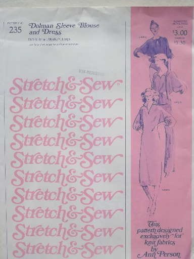 70s 80s retro sewing patterns, vintage Stretch & Sew pattern lot for knits