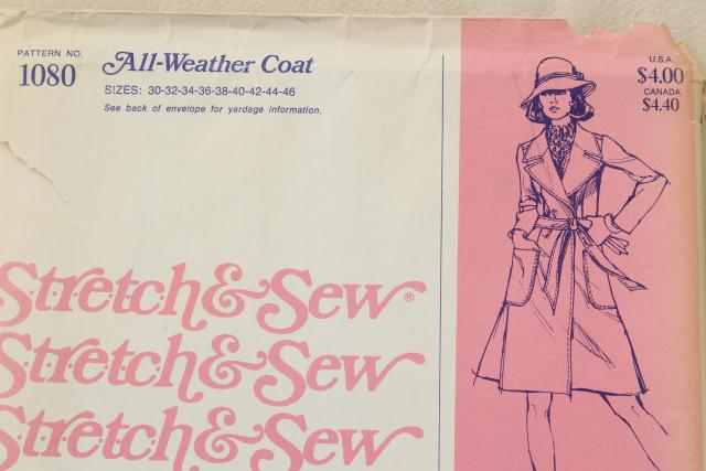 70s 80s vintage sewing patterns, retro fun faux fur jacket, belted trench coat multi size ladies