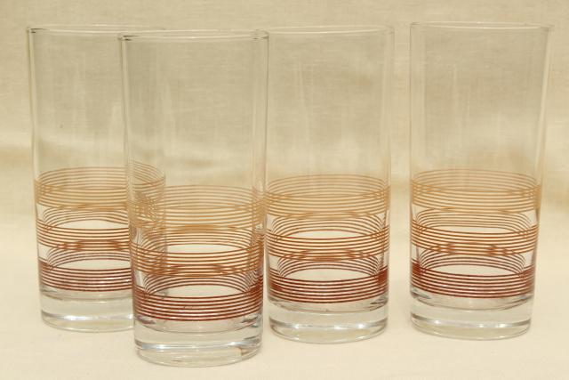 70s 80s vintage tall glass cooler iced tea glasses w/ mod ombre shaded brown rings