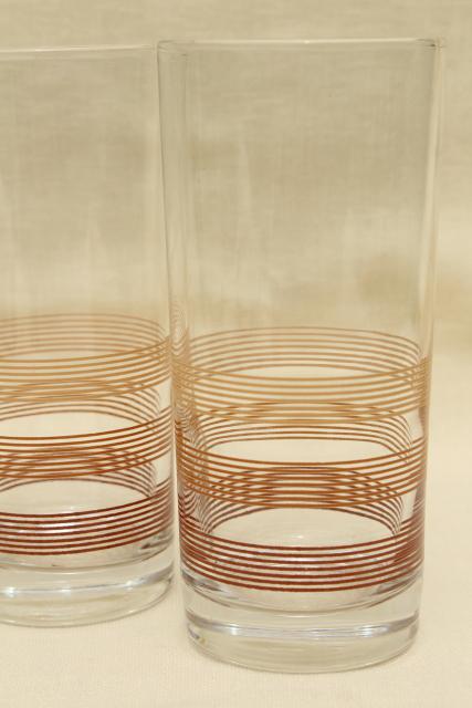 70s 80s vintage tall glass cooler iced tea glasses w/ mod ombre shaded brown rings