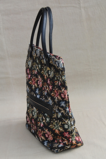 70s 80s vintage tapestry fabric tote bag, purse or handbag w/ zip pocket