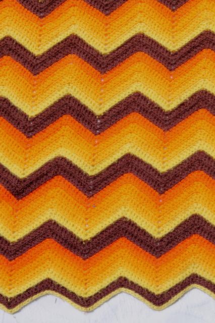 70s groovy crochet blankets, chevron stripes ripple afghans, vintage earth tones harvest colors