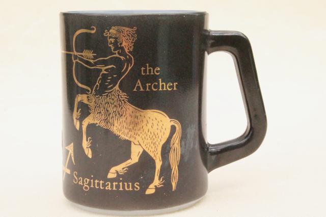 70s vintage Federal glass coffee mug, Sagittarius astrological zodiac sign