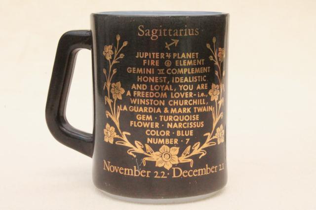 70s vintage Federal glass coffee mug, Sagittarius astrological zodiac sign
