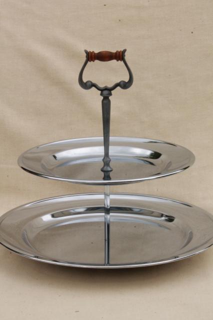 70s vintage Kromex for Heritage House sandwich / snack server tray, tiered plate serving stand 