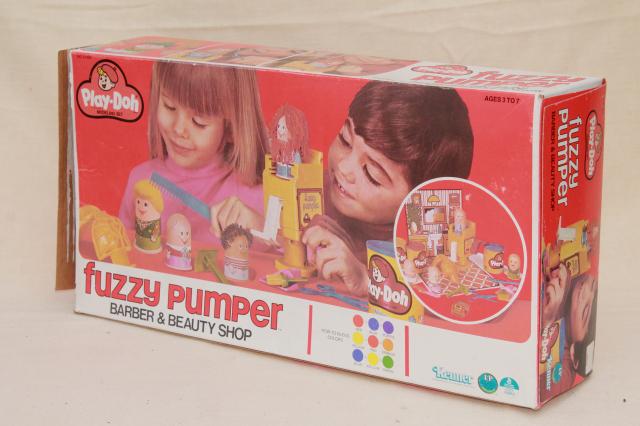 70s vintage Play Doh Fuzzy Pumper barber set in original box dated 1977