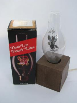 70s vintage I Love You figural filiment light bulb, retro wood lamp