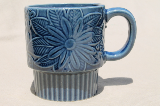 70s vintage Japan ceramic mugs, lot of 6 coffee cups w/ retro flowers