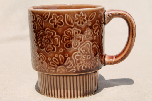70s vintage Japan ceramic mugs, lot of 6 coffee cups w/ retro flowers
