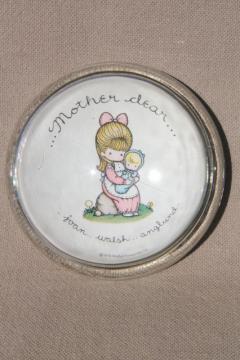 70s vintage Joan Walsh Anglund paperweight, Mother Dear girl w/ baby doll
