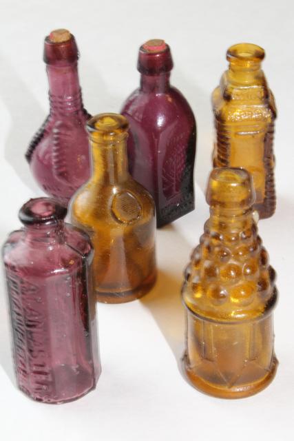 70s vintage miniature glass bottles, collectible mini bottle collection 