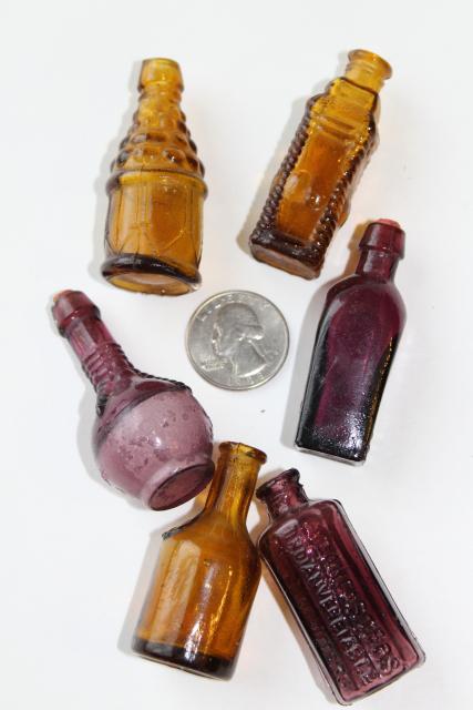 70s vintage miniature glass bottles, collectible mini bottle collection 