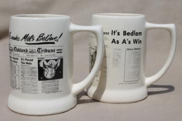 70s vintage Oakland Tribune mugs with sports pages newspaper headlines