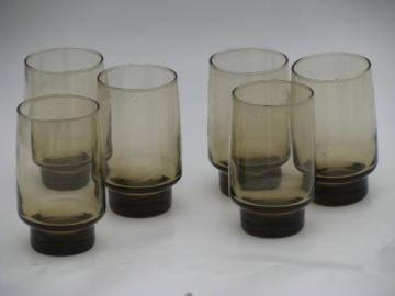 70s vintage smoke brown glass tumblers , Libbey tawny accent bar glasses