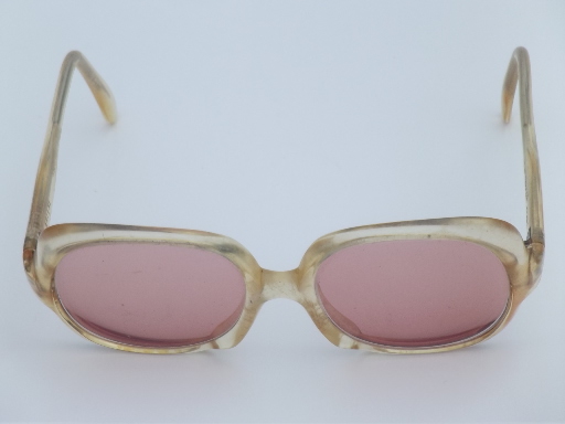 70s vintage  sunglasses, blonde eye glasses  frames  w/ retro rose colored lenses