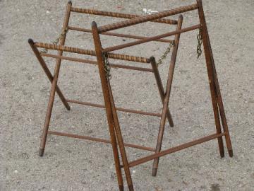 70s wood frames for knitting / sewing bag, needlework stand frame lot