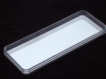 80s retro deco clear lucite acrylic plastic tray w/ oblong glass mirror
