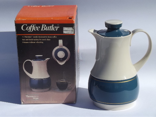 80s Thermos Coffee Butler insulated plastic carafe pitcher in box, never used