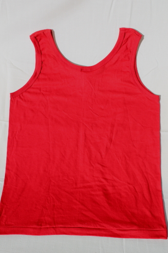 80s vintage deadstock t shirts, Screen Stars label sleeveless tees, red poly/cotton tanks