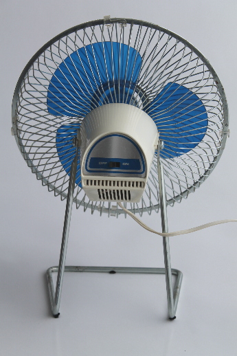 80s vintage Galaxy fan with blue plastic fan blades, retro Galaxy floor fan