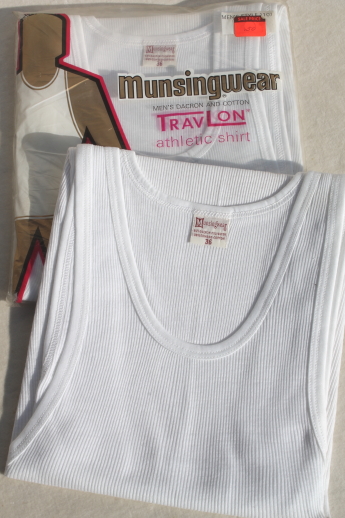 80s vintage new old stock underwear, mens small ribbed tank athletic shirts undershirts