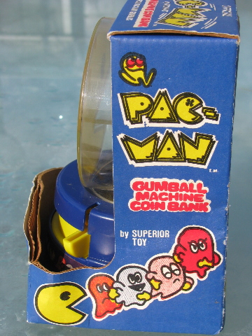 80s vintage Pac Man gumball dispenser, original Superior Toy in box