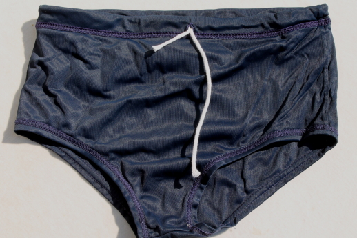 80s vintage store deadstock, boys size 20 nylon swim briefs Donmoor trunks label shorts