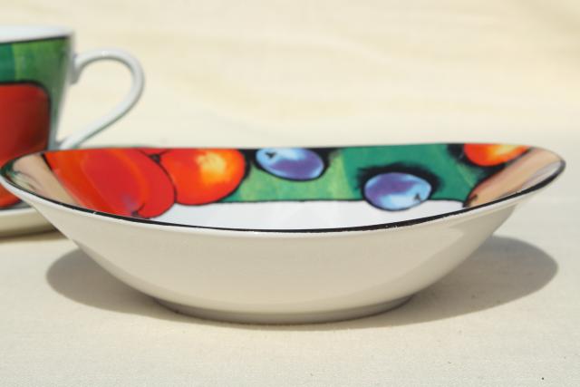 90s vintage Misono Tuscany dinnerware, bold impressionist still life fruit abstract