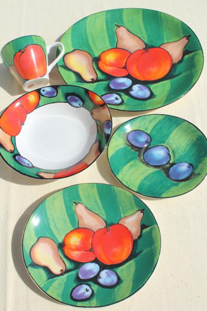 90s vintage Misono Tuscany dinnerware, bold impressionist still life fruit abstract