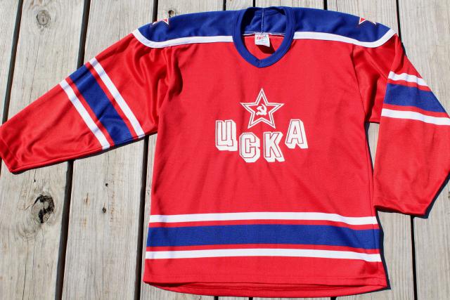 90s vintage Russian hockey teams fan gear, worn jerseys size medium