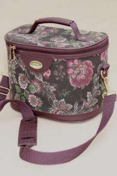 90s vintage floral tapestry luggage purse, hard sided bag or train case Gloria Vanderbilt