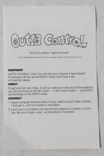 90s vintage Outta Control board game w/ buzzer, complete in box