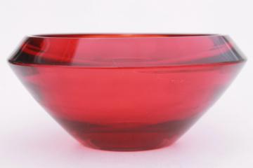 90s vintage ruby red Waterford crystal glass bowl, large heavy centerpiece bowl