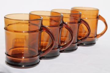 Anchor Hocking oven proof ranger brown glass barrel mugs, root beer color clear glass 