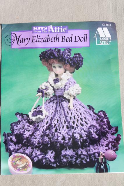 Annie's Attic crochet bed doll kit w/ pattern & yarn, amethyst purple Mary Elizabeth
