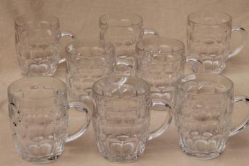 Arcoroc Britannia thumbprint pattern glass mugs, set of 8 big heavy beer steins