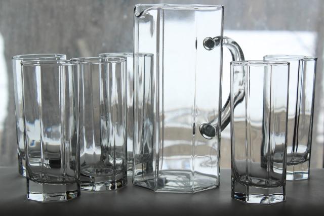 Arcoroc Octime Octagonal Glasses And Pitcher Crystal Clear Glass Made In