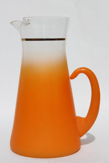 Blendo orange fade frosted glass pitcher & drinking glasses, vintage lemonade or cocktail set