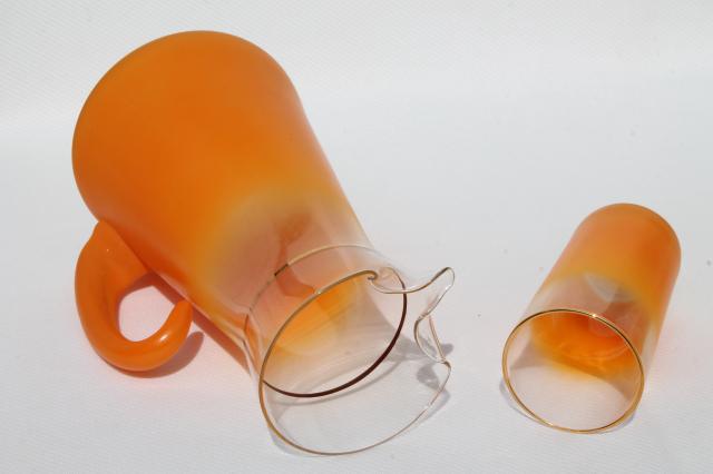 Blendo orange fade frosted glass pitcher & drinking glasses, vintage lemonade or cocktail set