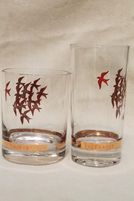 Briard / Culver vintage Pacemaker gold decorated flying geese drinking glasses bar tumblers