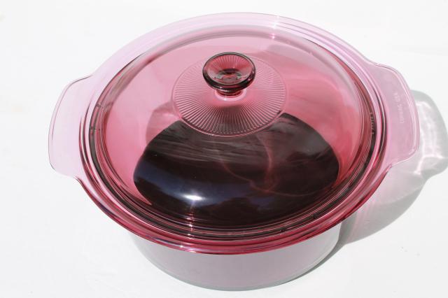 Corning Visions Pyrex cranberry teflon 5L dutch oven casserole, pot w/ lid