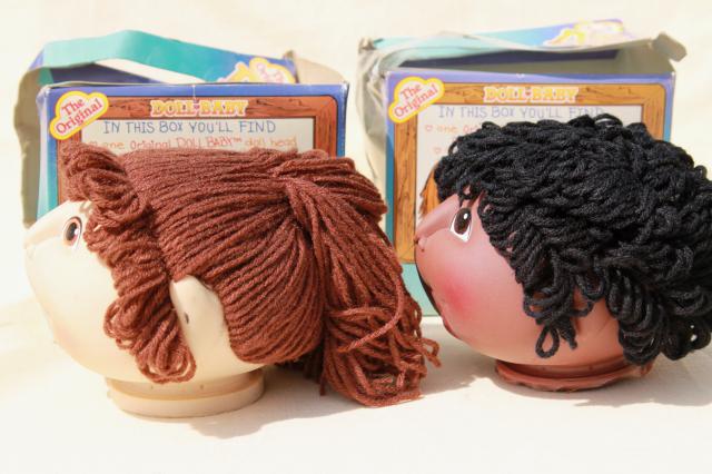 Doll Baby heads, bodies & accessories lot, 80s vintage Cabbage Patch kids style cloth dolls