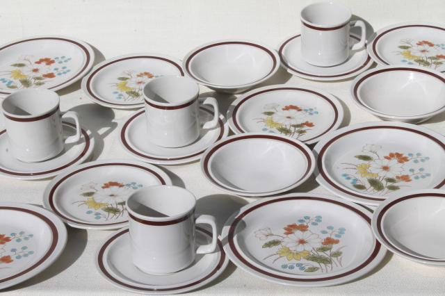 Early Summer retro flowers stone china, vintage Japan stoneware dinnerware set for 4