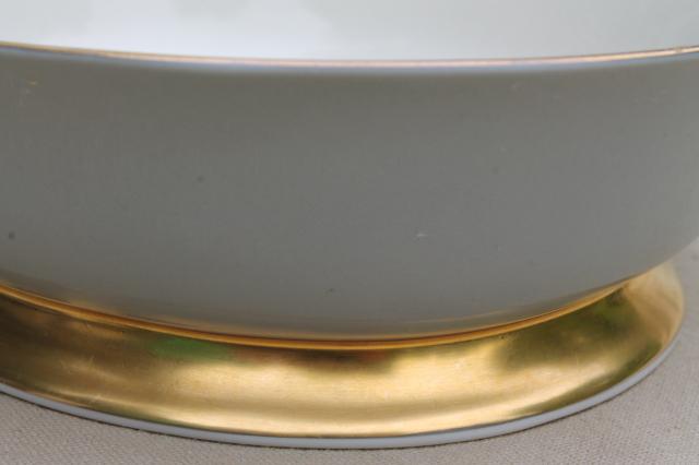 Flintridge twilight grey & pink floral china oval bowl, mid-century vintage