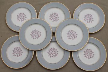 Flintridge twilight grey & pink floral china salad plates, mid-century vintage
