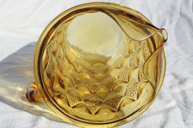 Gemstone diamond pattern vintage Anchor Hocking pitcher, honey gold amber glass